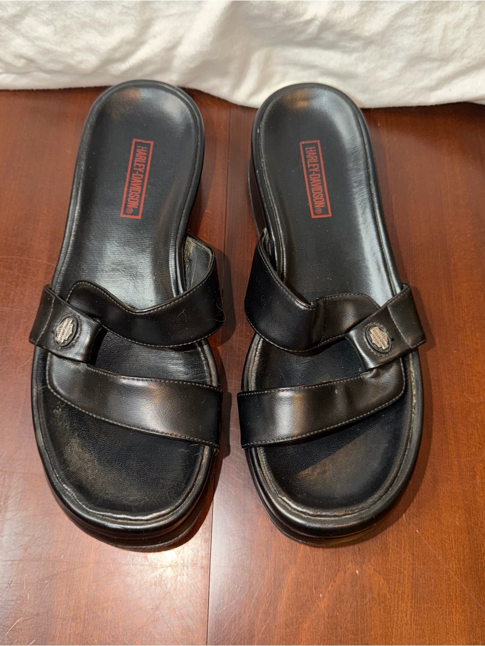 Harley Davidson Black Leather Platform Slide Sandals Women’s 6.5
